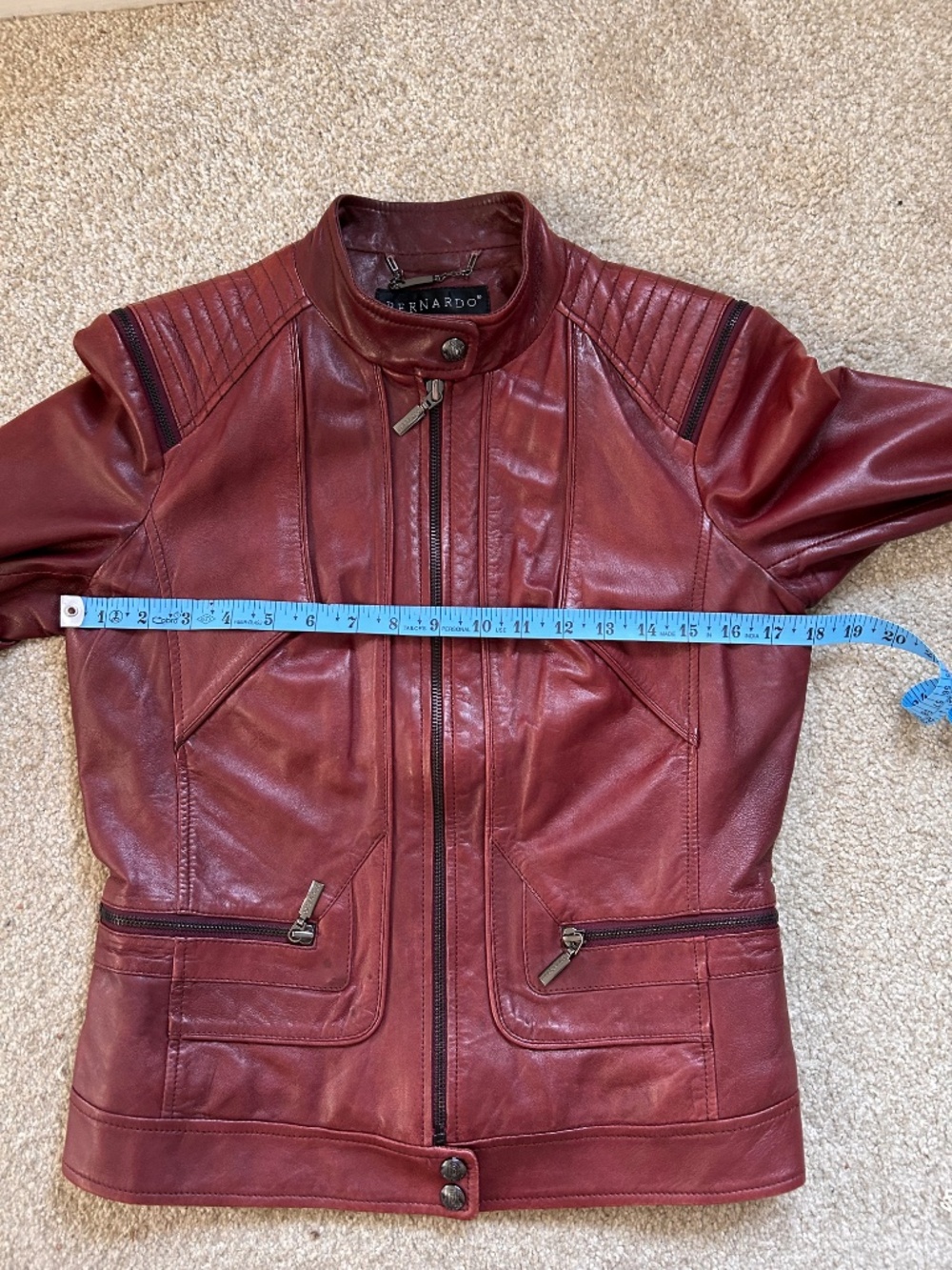 Bernardo Oxblood Leather Moto Scuba Jacket Quilted Shoulder Size S - Picture 13 of 15